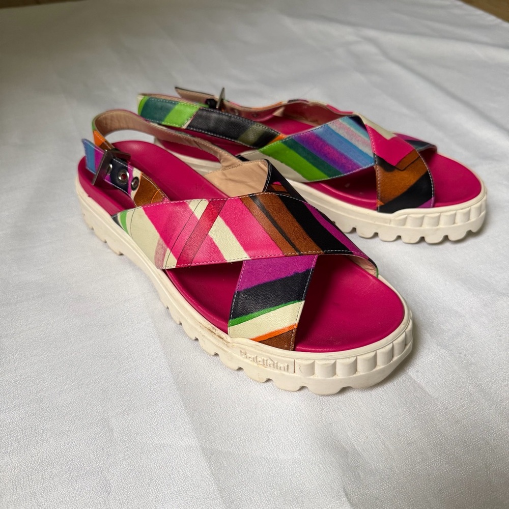 Baldinini 100% leather Italian colorful comfort flat sandals size 38.5